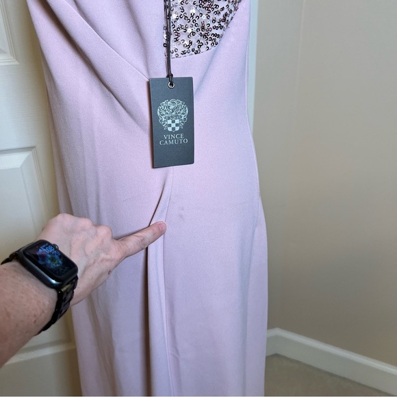 Vince Camuto Rose Colored Sequin Halter Column Gown NWT Size 14 - Picture 8 of 11